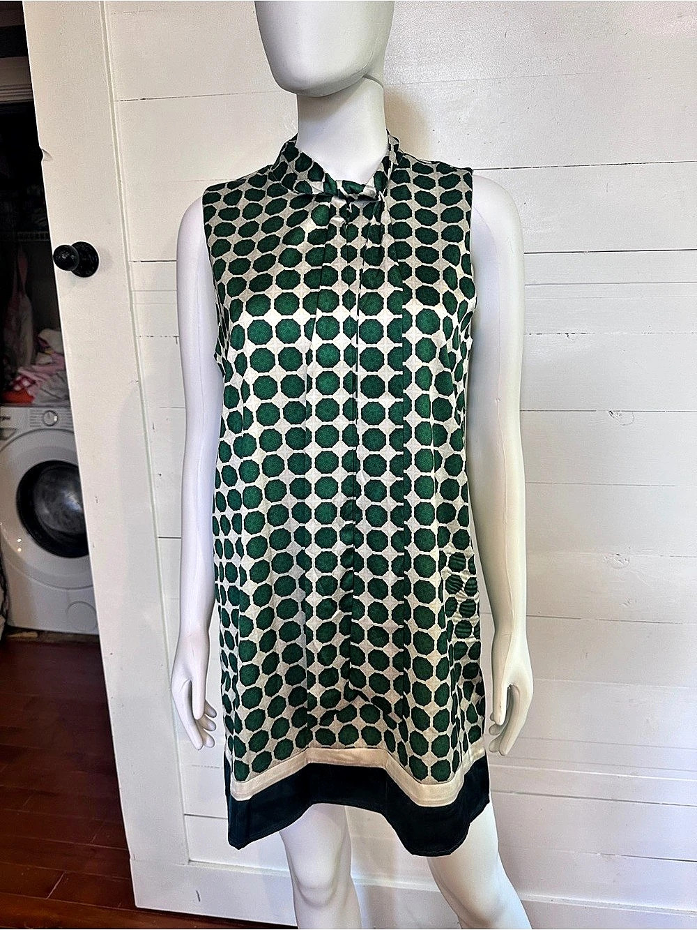 TCEC Sleeveless Flow Dress Green & White Mini Dress Size Medium NWT